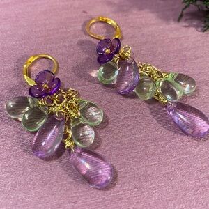 Elegant Gold and Purple Dangle Earrings